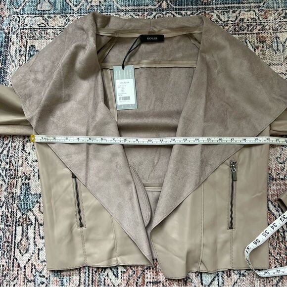 Escalier Faux Leather Jacket Slim Open Jacket NWT Khaki Tan  Blazer Size Small - Picture 12 of 15
